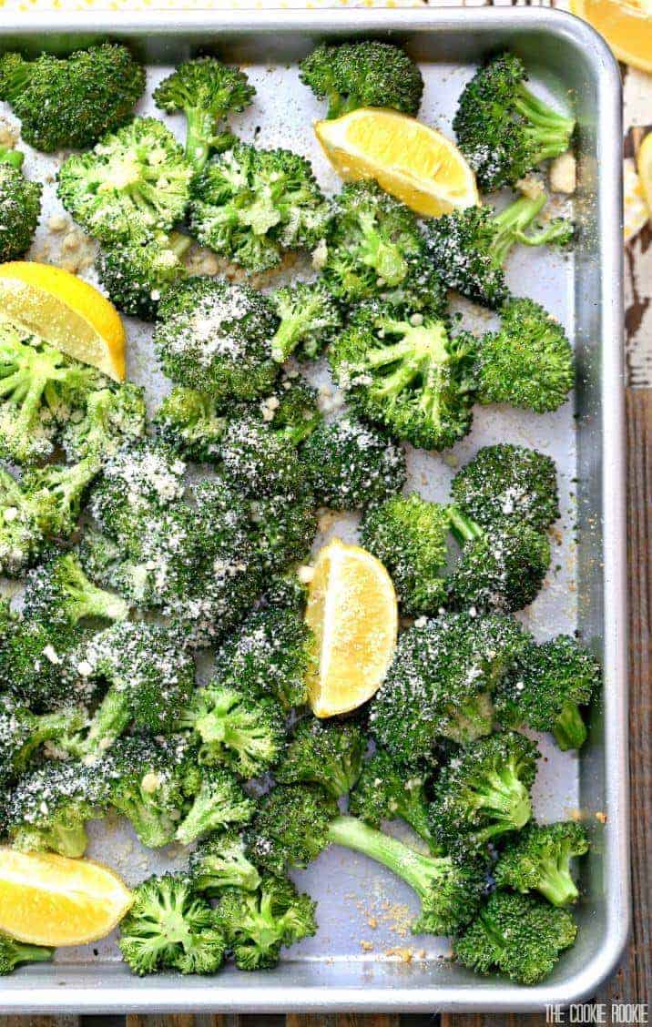 Roasted Lemon Parmesan Broccoli by The Cookie Rookie and other easy Thanksgiving side dishes 