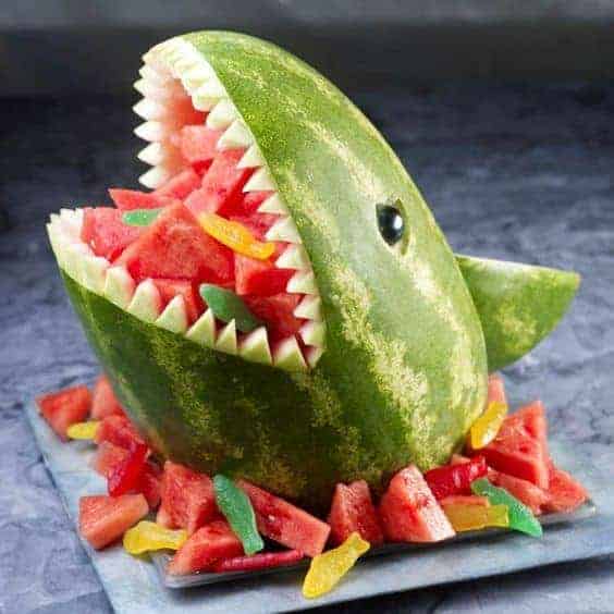 Shark Fruit Salad by Spoonful and other great themed fruit tray ideas