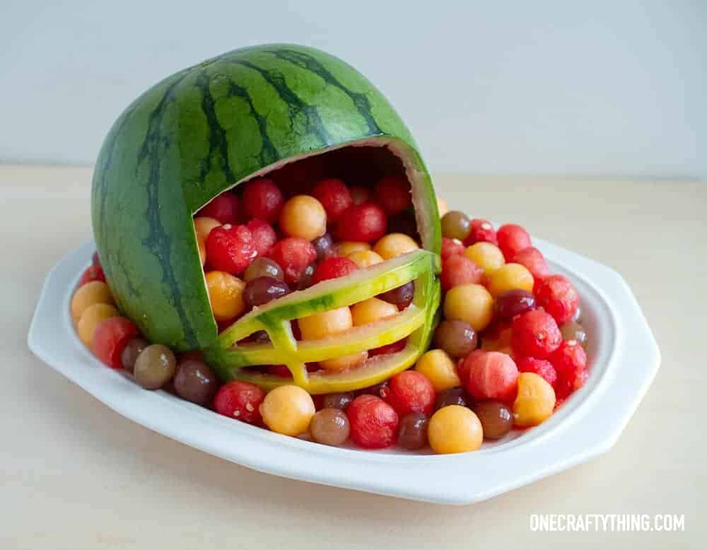 Superbowl Fruit Tray by One Crafty Thing and other great healthy party food ideas