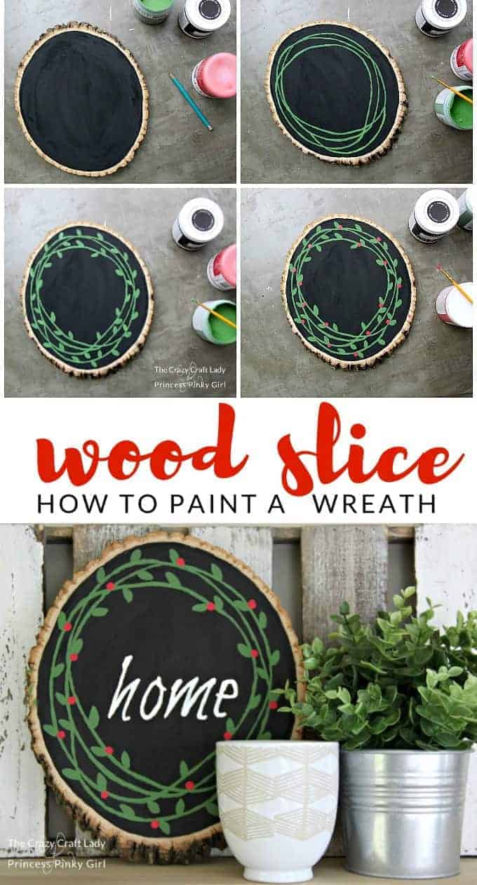 This Wood Slice Painted Wreath is such a great DIY and easy Christmas craft. It puts a new spin on an old classic wreath. You will love this Christmas wreath for your home and it will make an amazing DIY gift for a friend!