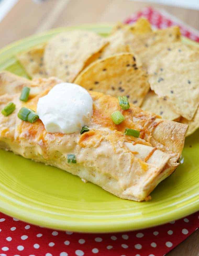 Buffalo Chicken Enchiladas with sour cream and cheese