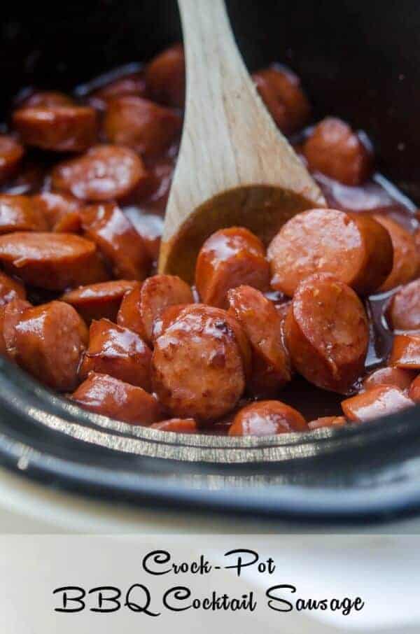 Crock Pot BBQ Cocktail Sausages by From Valerie's Kitchen and other great 5 ingredients or less slow cooker recipes