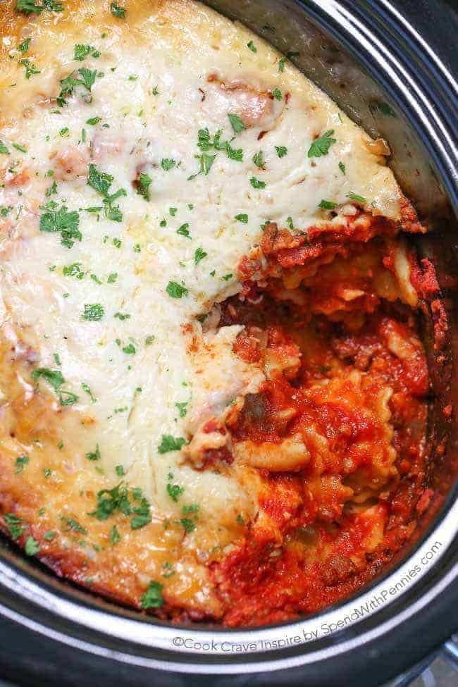 Lazy Crock Pot Lasagna by Spend With Pennies and other great 5 ingredients or less slow cooker recipes