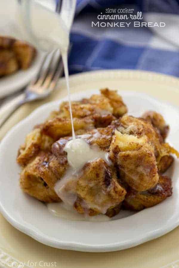 Slow Cooker Cinnamon Roll Monkey Bread by Crazy for Crust and other great 5 ingredients or less slow cooker recipes