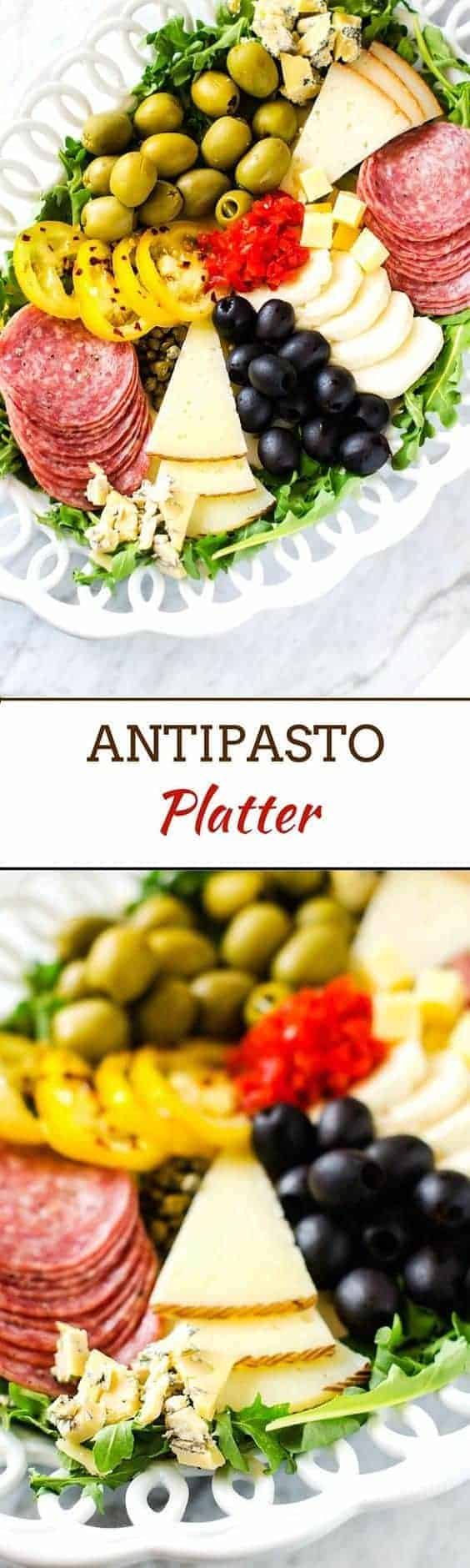A Pinterest image of an antipasto platter