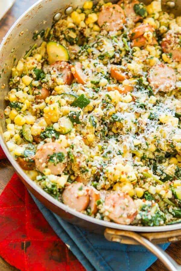Healthy Sausage Kale and Quinoa Skillet by Oh Sweet Basil | The best healthy recipe ideas that everyone will love! 