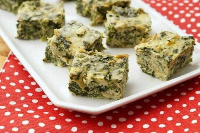 Spinach and Artichoke Bites cut into squares