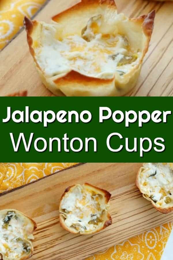 Pinterest image for jalapeño popper wonton cups