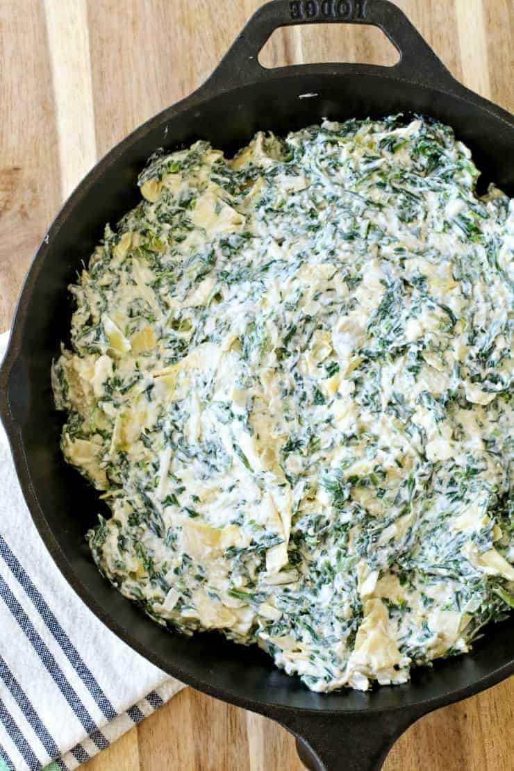 How to make baked spinach and artichoke dip in a cast iron pan