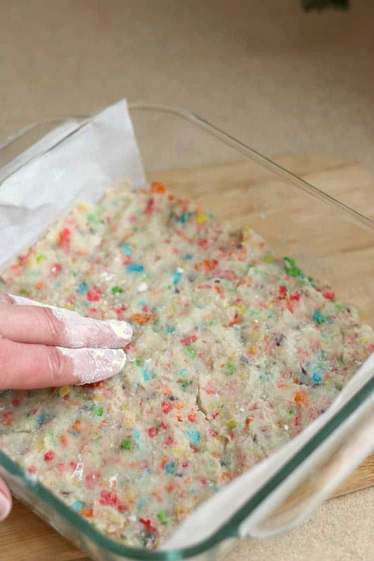 Press the cookie dough into the bottom of the pan