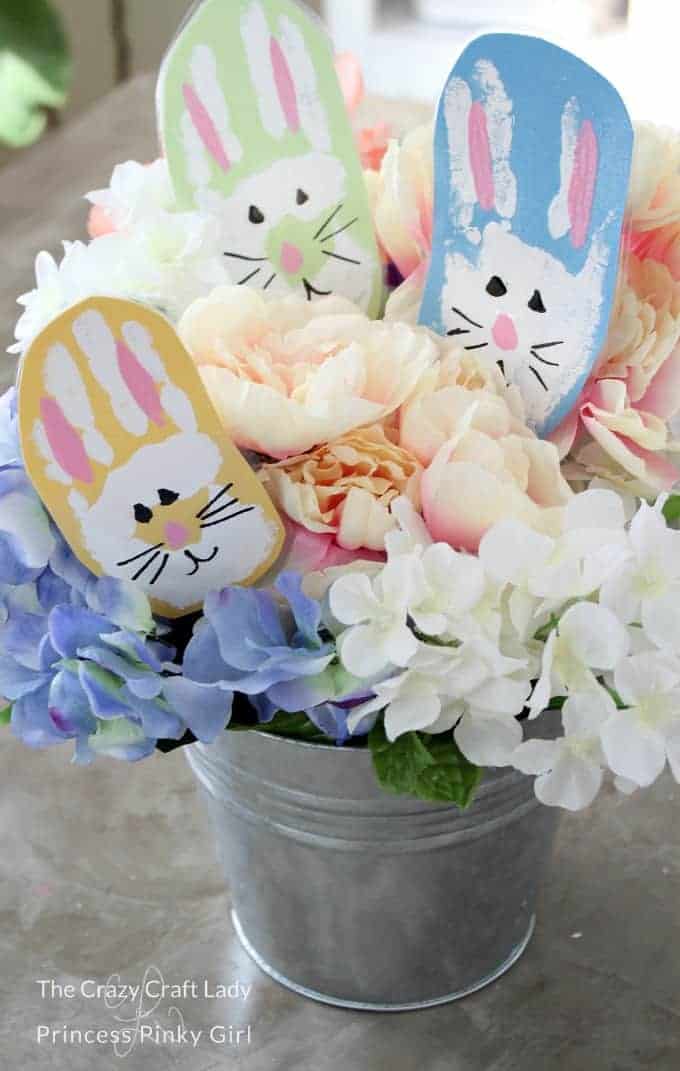 Bunny Handprint Craft in a spring bouquet of flowers