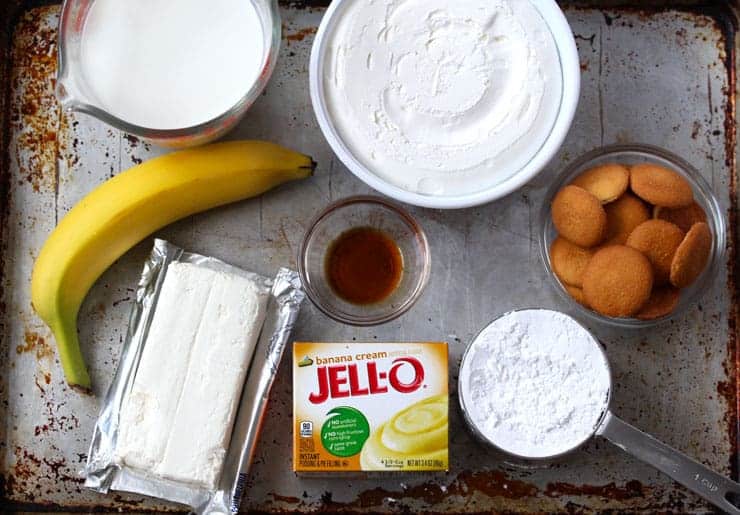 All of the ingredients needed to make banana cream pie dip