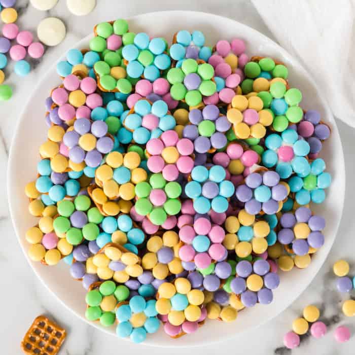 White Chocolate Pretzel Bites with M&Ms