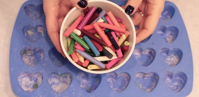 broken crayons in bowl
