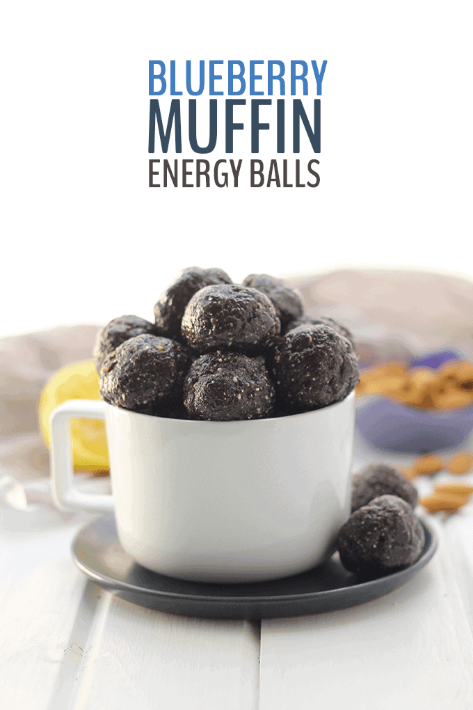 A Pinterest image for blueberry muffin energy bites