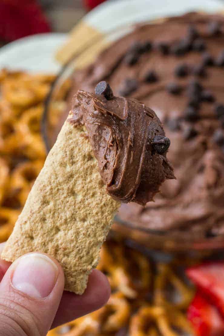 Fudge brownie dipped with a graham cracker