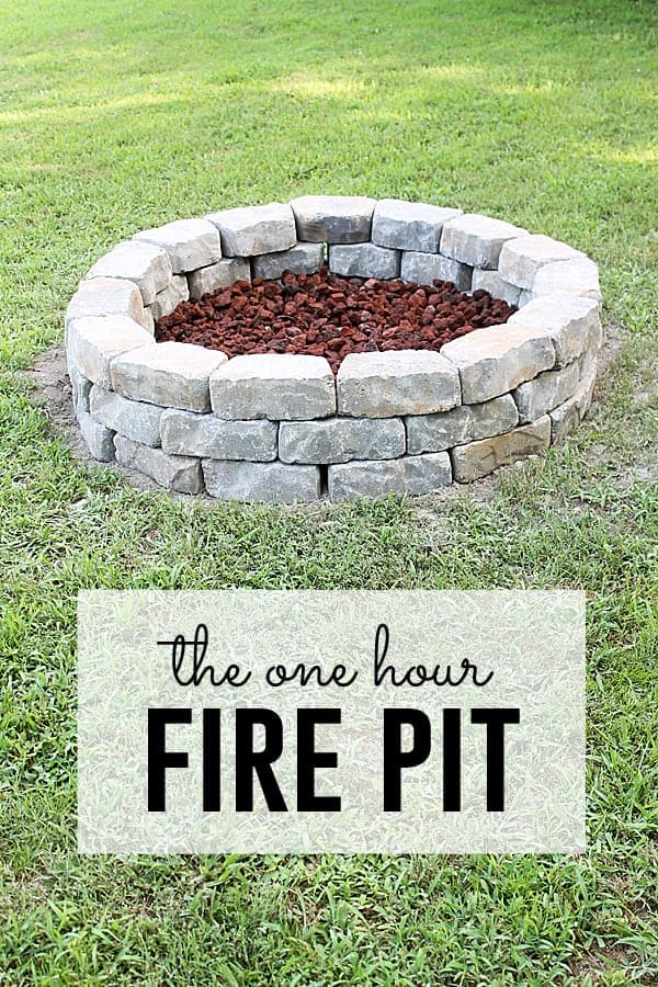 A Pinterest image for how to make a fire pit in one hour