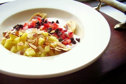 A bowl of food on a plate