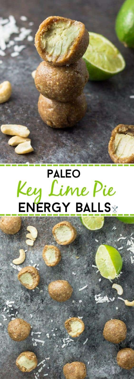 A Pinterest image for paleo Keylime pie energy balls