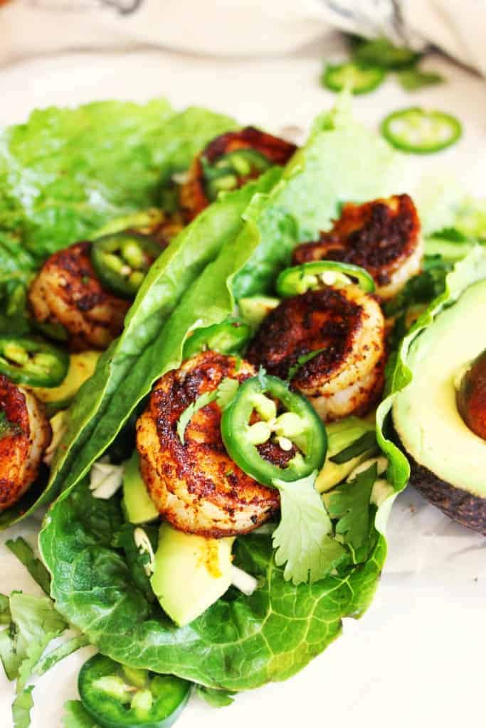 Spicy Shrimp and Avocado Lettuce Wrapes via The Garlic Diaries | DASH Diet Recipes