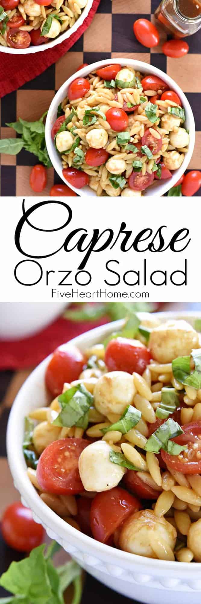 A Caprese orzo pasta salad Pinterest image