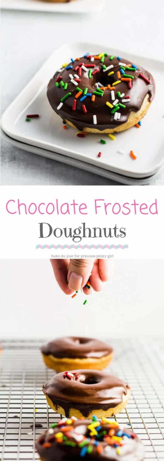 A Pinterest image for chocolate frosted donuts