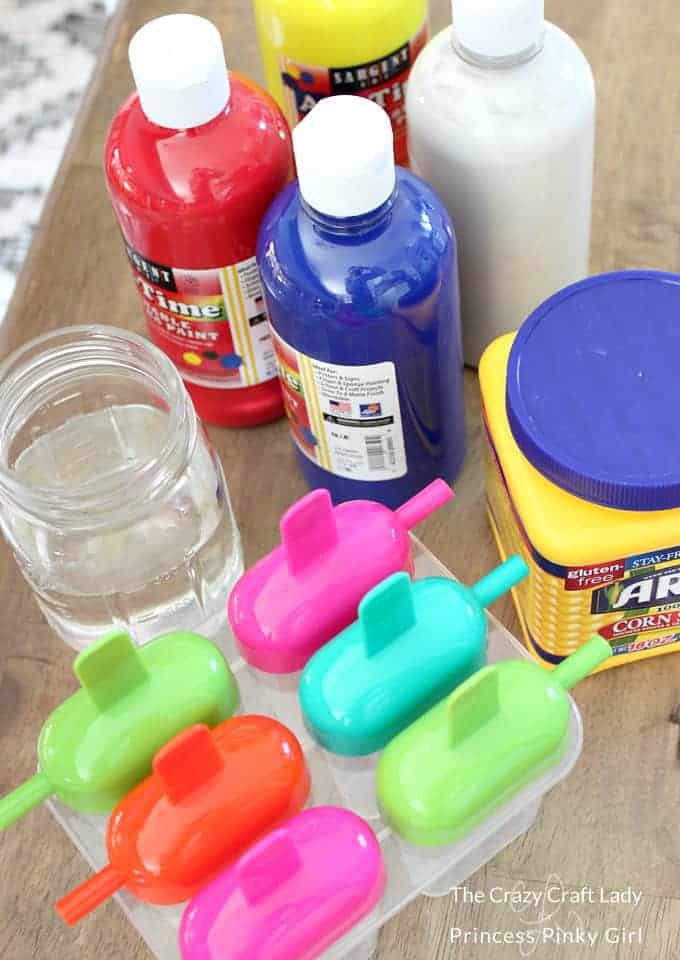 Ingredients needed to make sidewalk chalk and popsicle molds