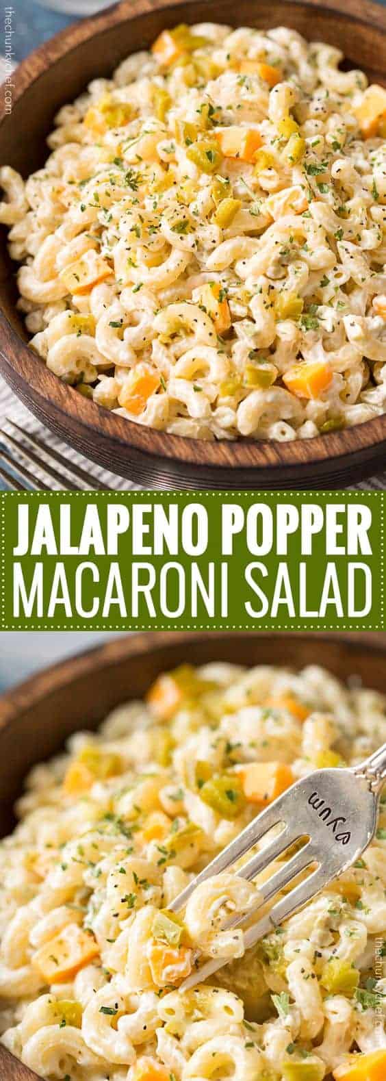 A Pinterest image for jalapeño popper macaroni salad