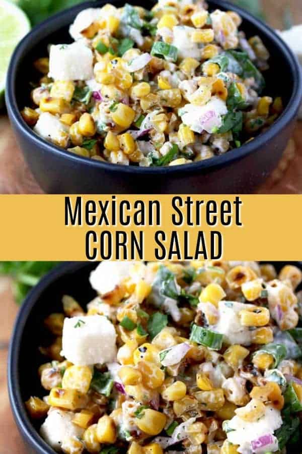 A Pinterest image for Mexican street corn salad
