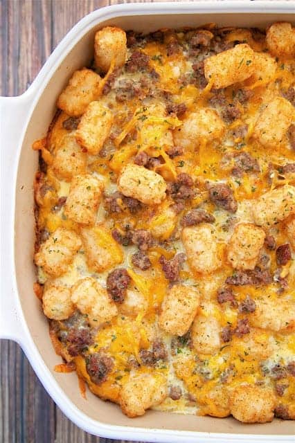 Tater Tot and Sausage Breakfast Casserole | 24 Casserole Recipes You'll Want to Make this Week!