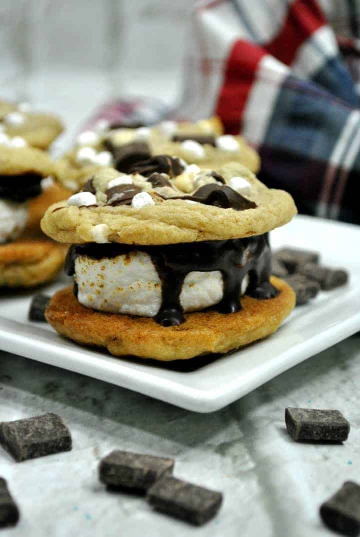 Chocolate Chip Cookie S'mores with chunks of chocolate