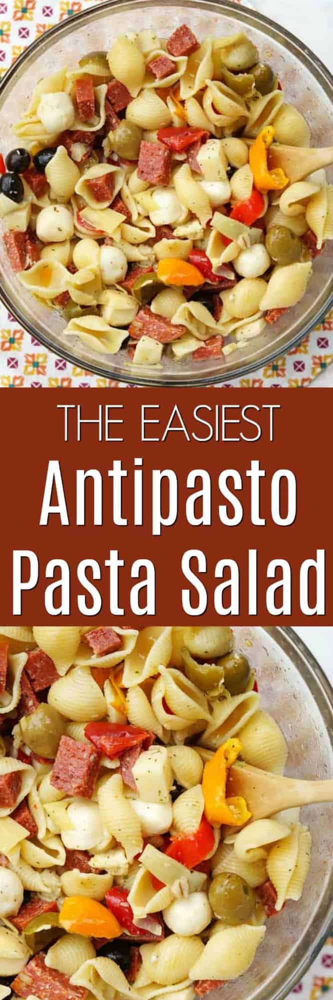 A Pinterest image for antipasto pasta salad