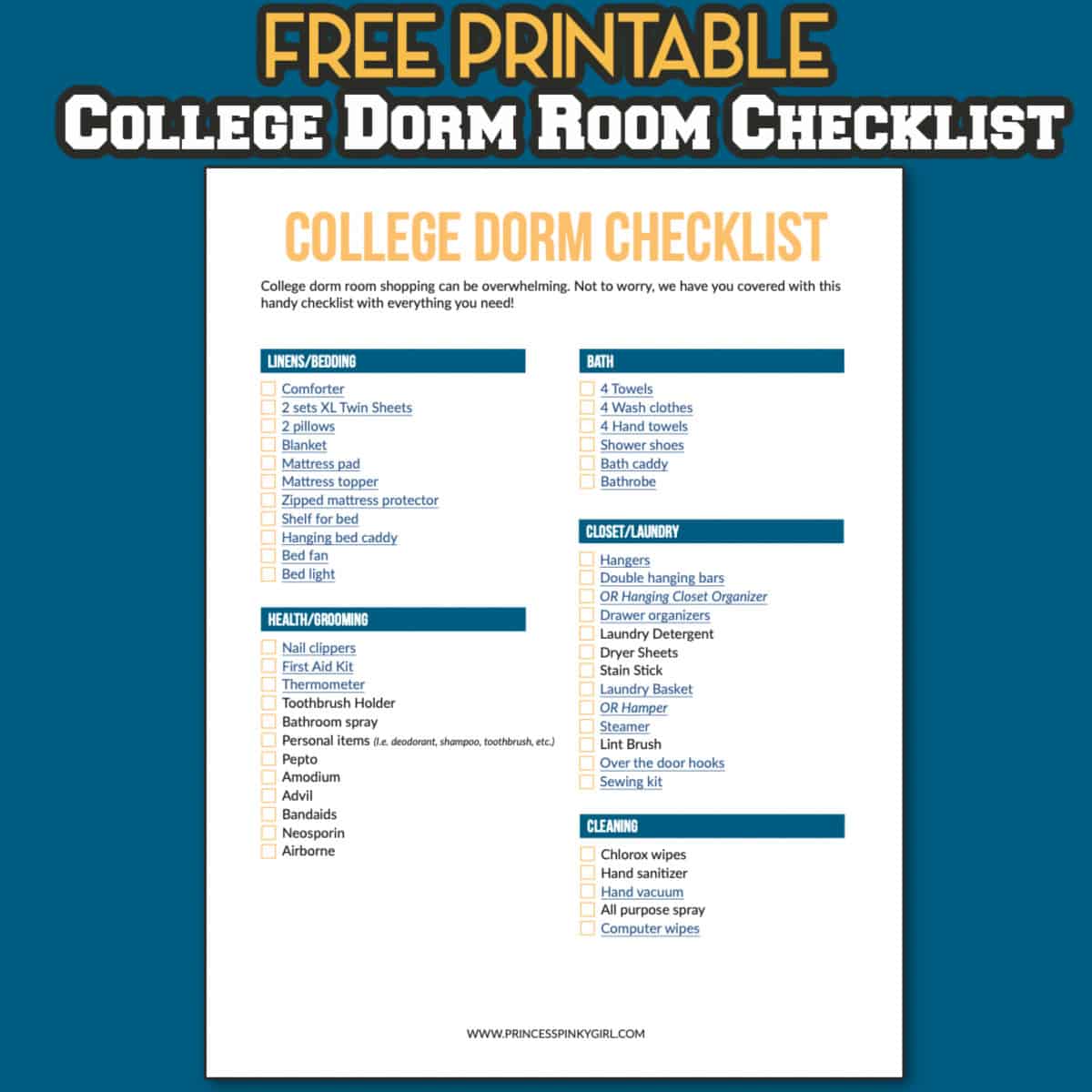 College Dorm Room Packing List (Essentials) Princess Pinky Girl