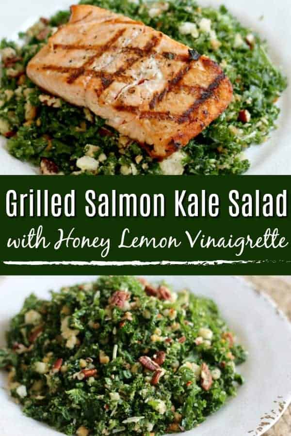 Grilled Salmon Kale Salad with Honey Lemon Vinaigrette