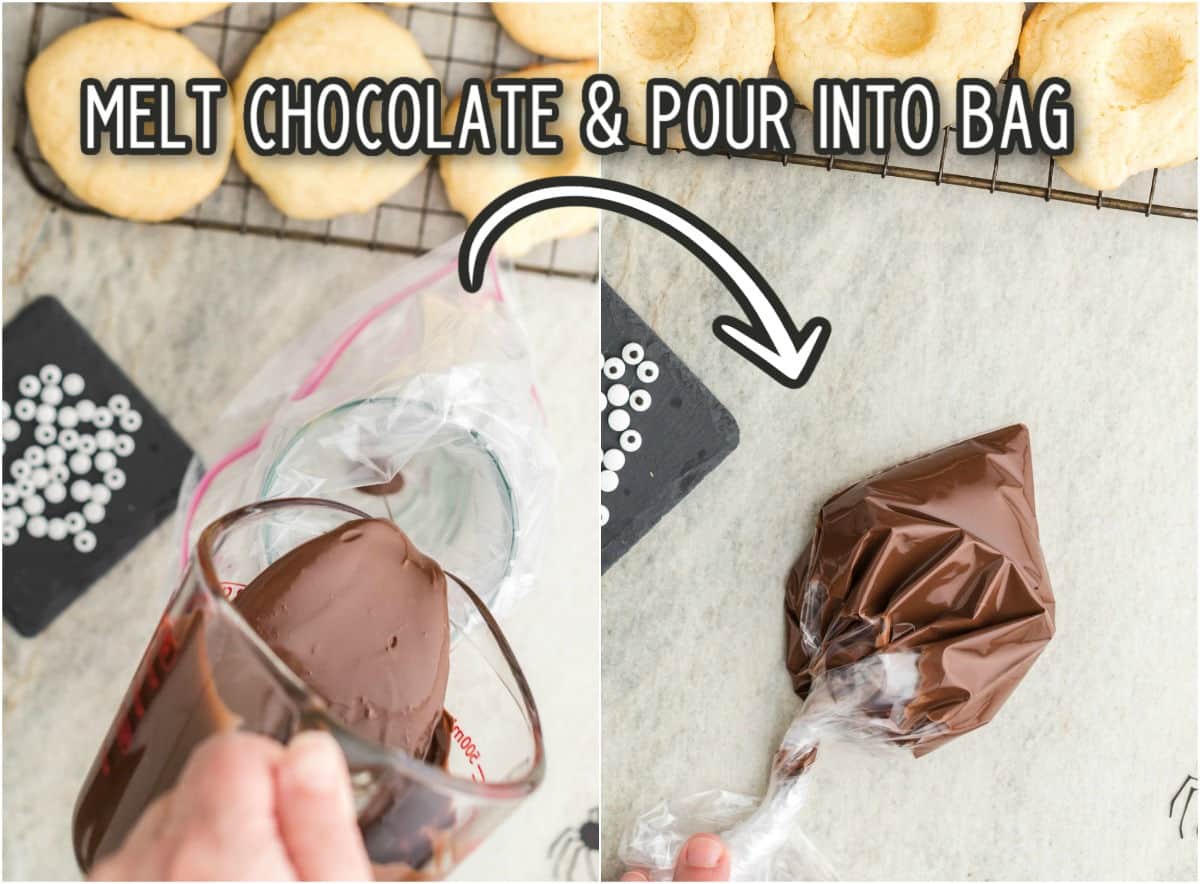 pouring chocolate into piping bag