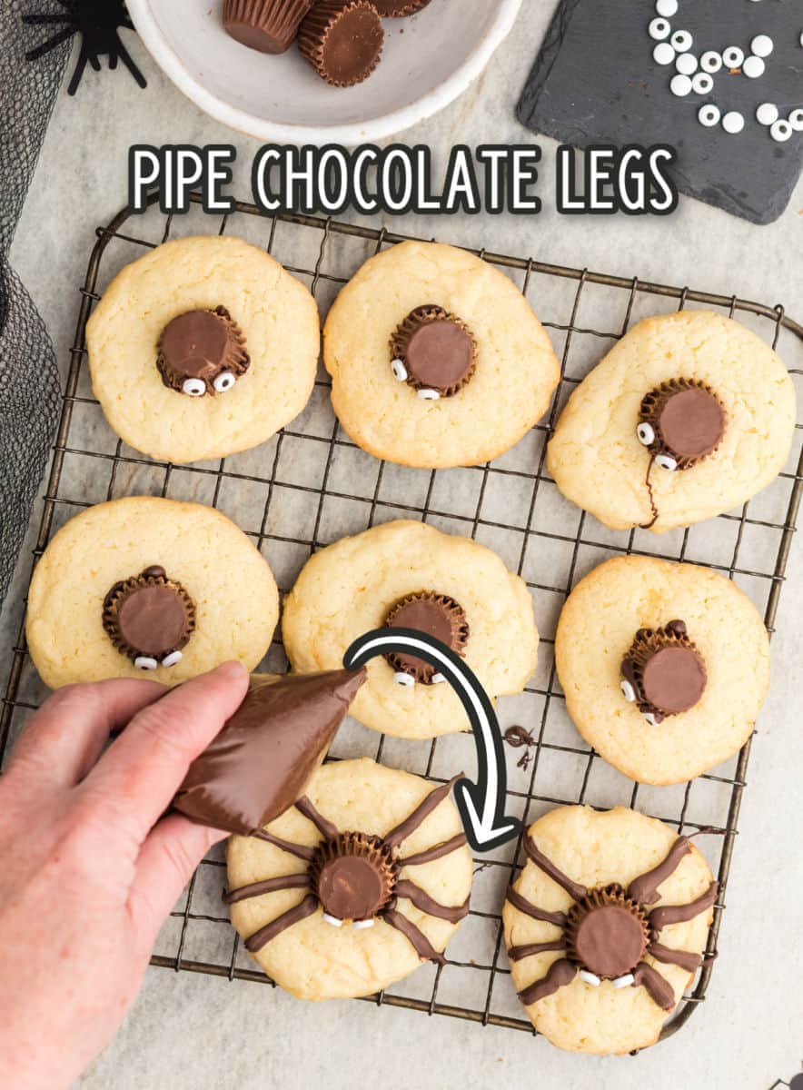 chocolate on a cookie to make spider legs