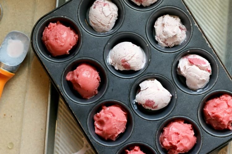 scoop ice cream in to a muffin pan and freeze scoops