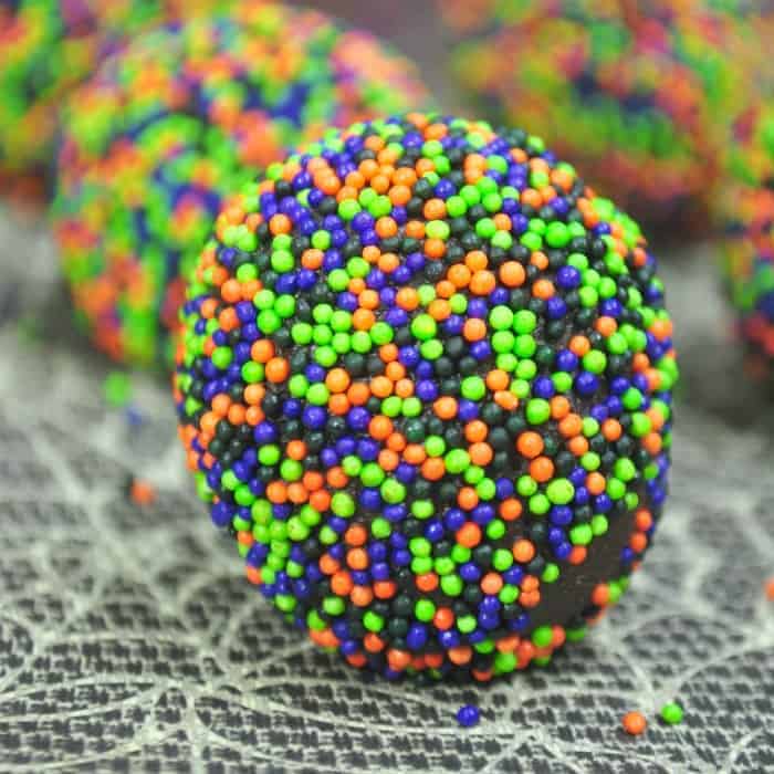 chocolate truffle with Halloween sprinkles