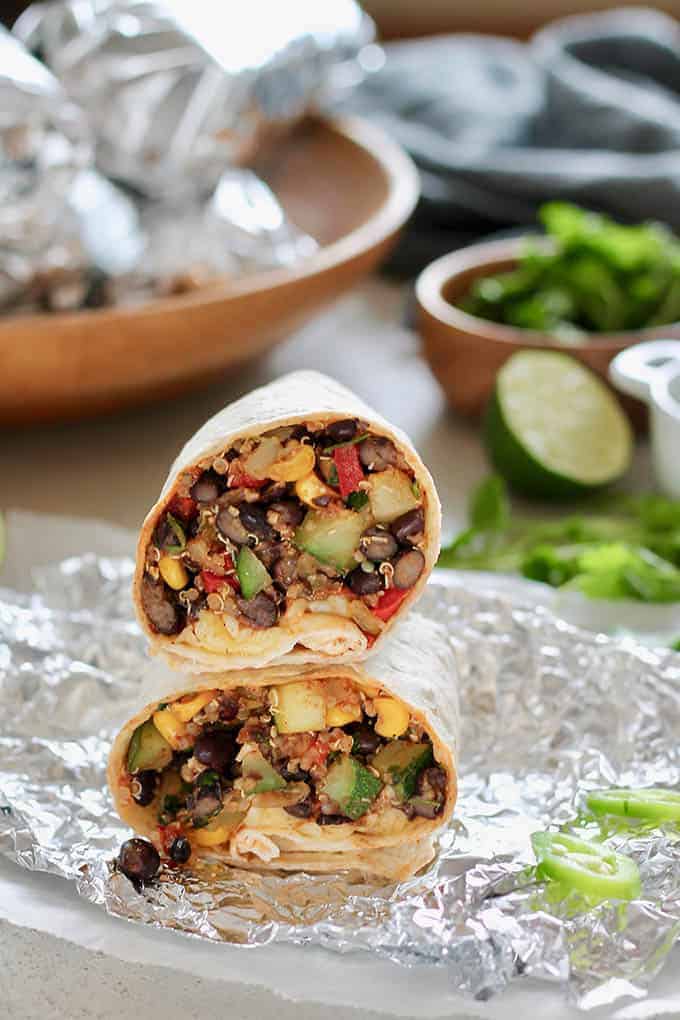 Black Bean and Quinoa Freezer Burritos by Hey Nutrition Lady | 30 Days of Freezer Meals.