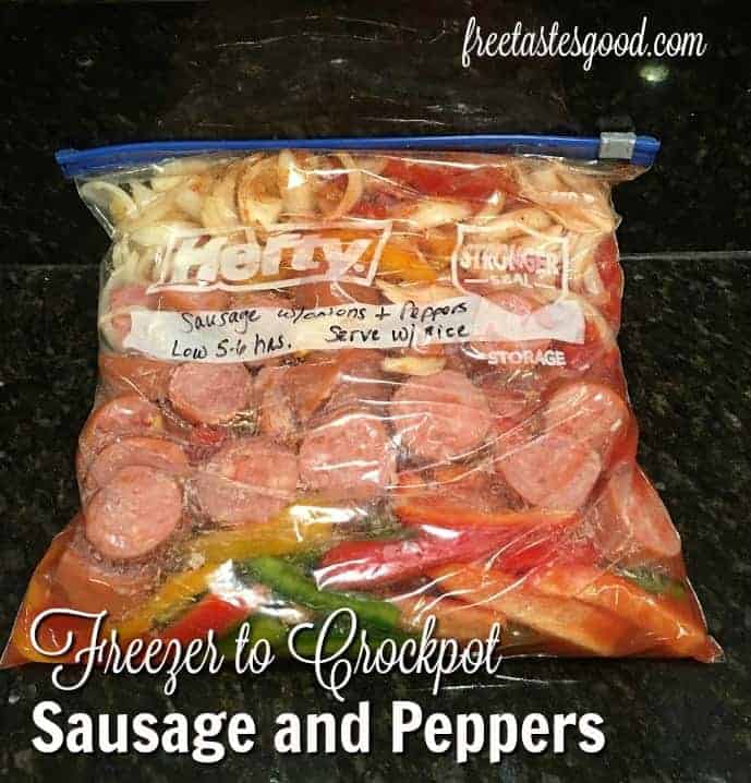Freezer to Crockpot Sausage and Peppers by Free Tastes Good | 30 days of Freezer Meals!