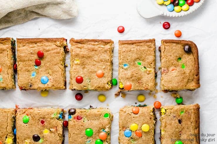 Princess Pinky Girl - M&M Blondies sliced into squares