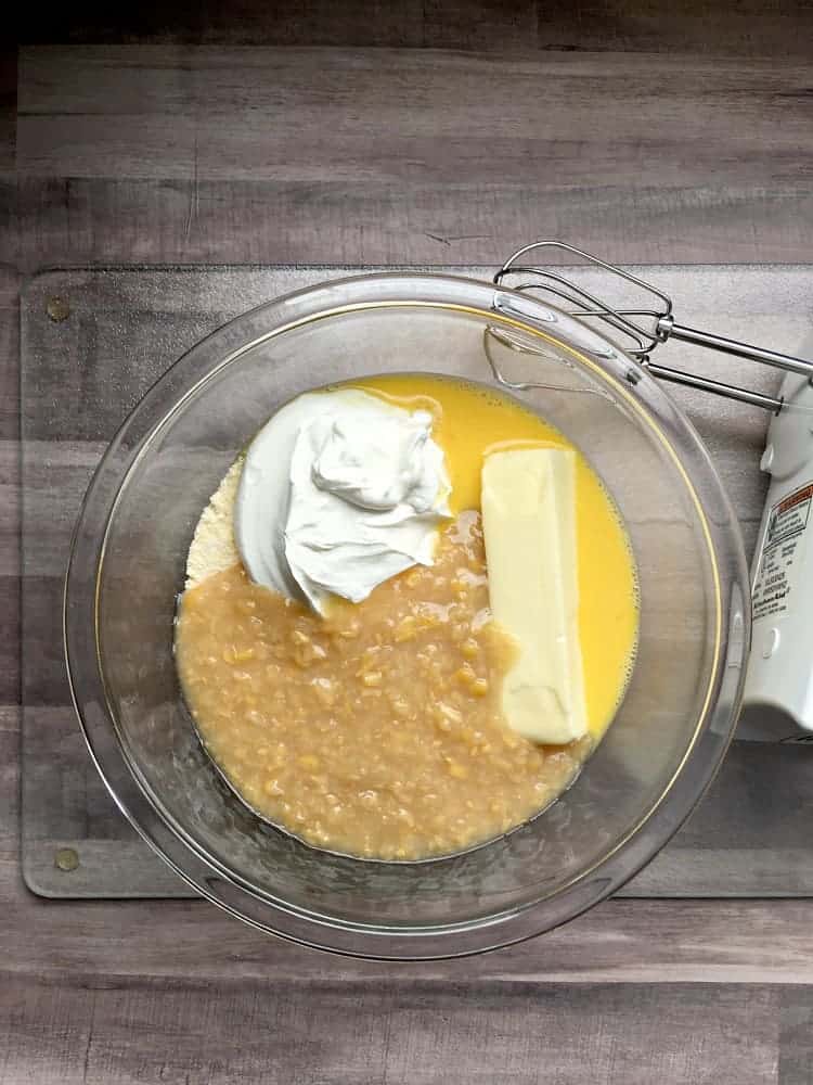cornbread ingredients in a mixing bowl