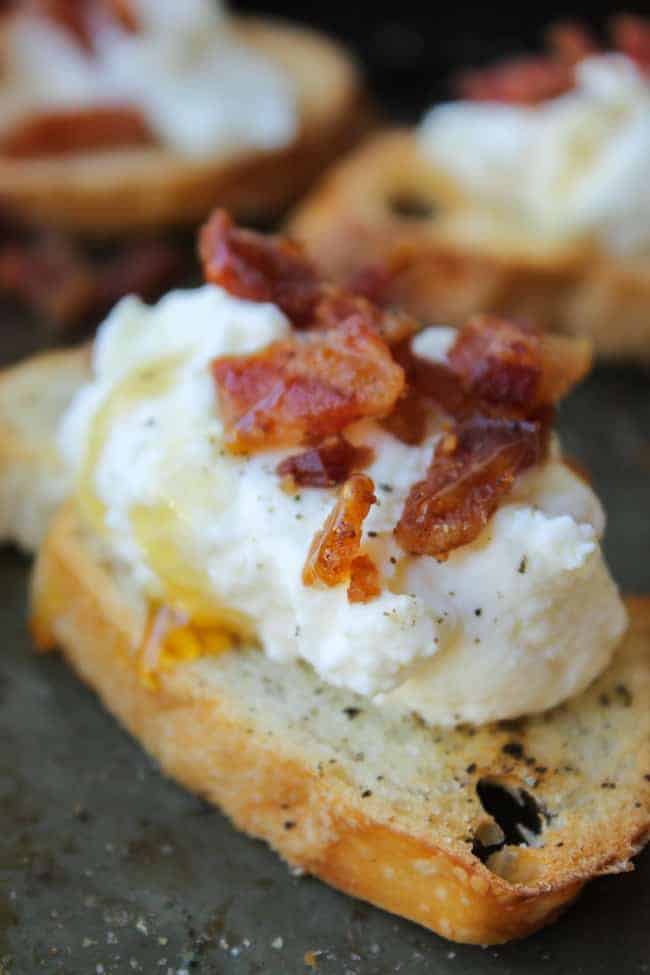 Bacon Ricotta Crostini Recipe by The Food Charlatan | 25 Make Ahead Recipes for Thanksgiving
