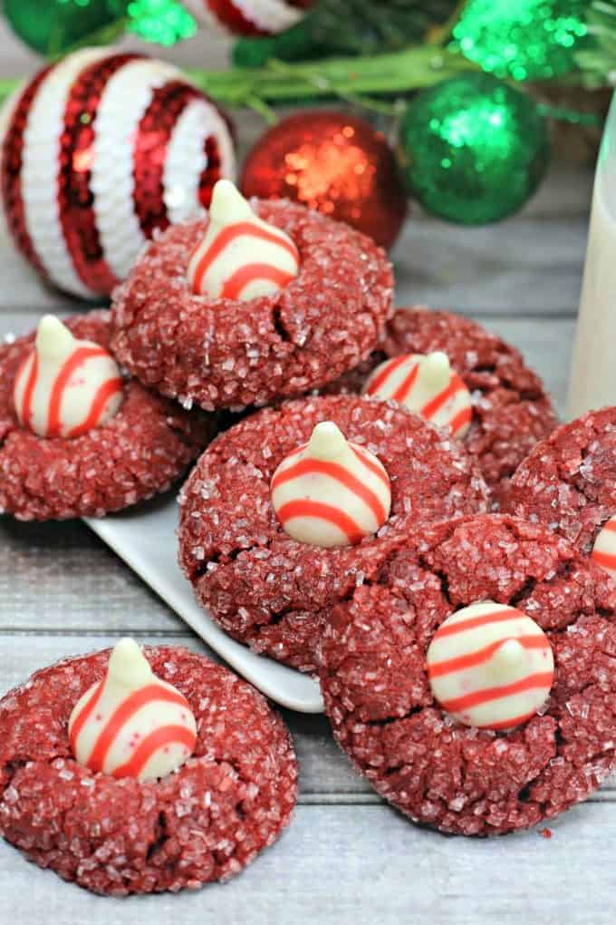 Peanut Butter Blossom Cookies with Peppermint Bark Kisses