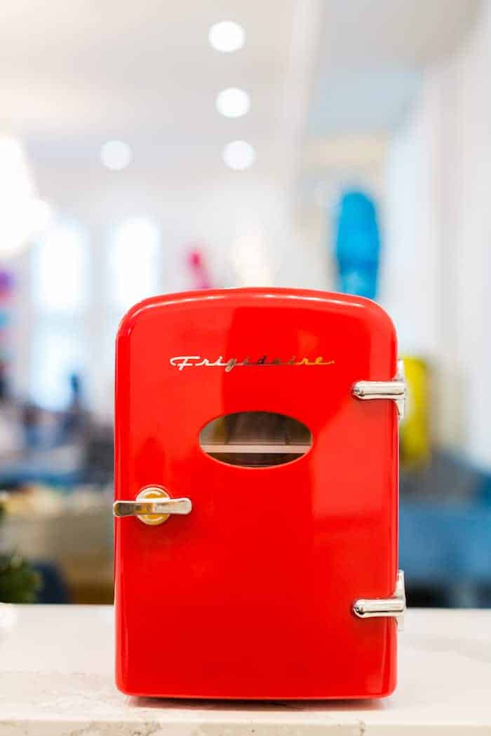 Retro red mini fridge