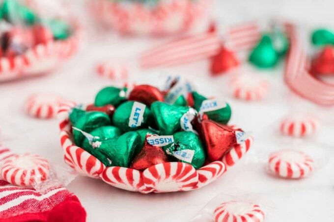 candy in peppermint bowl