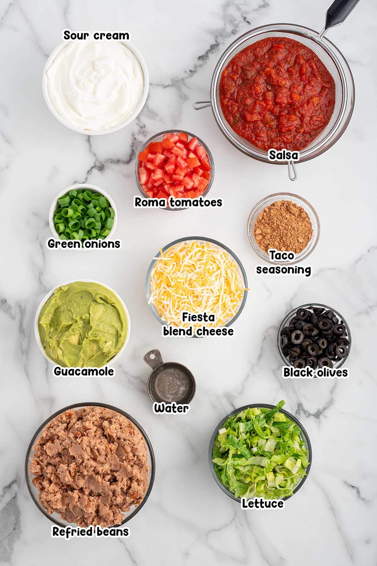 7 Layer Dip ingredients.