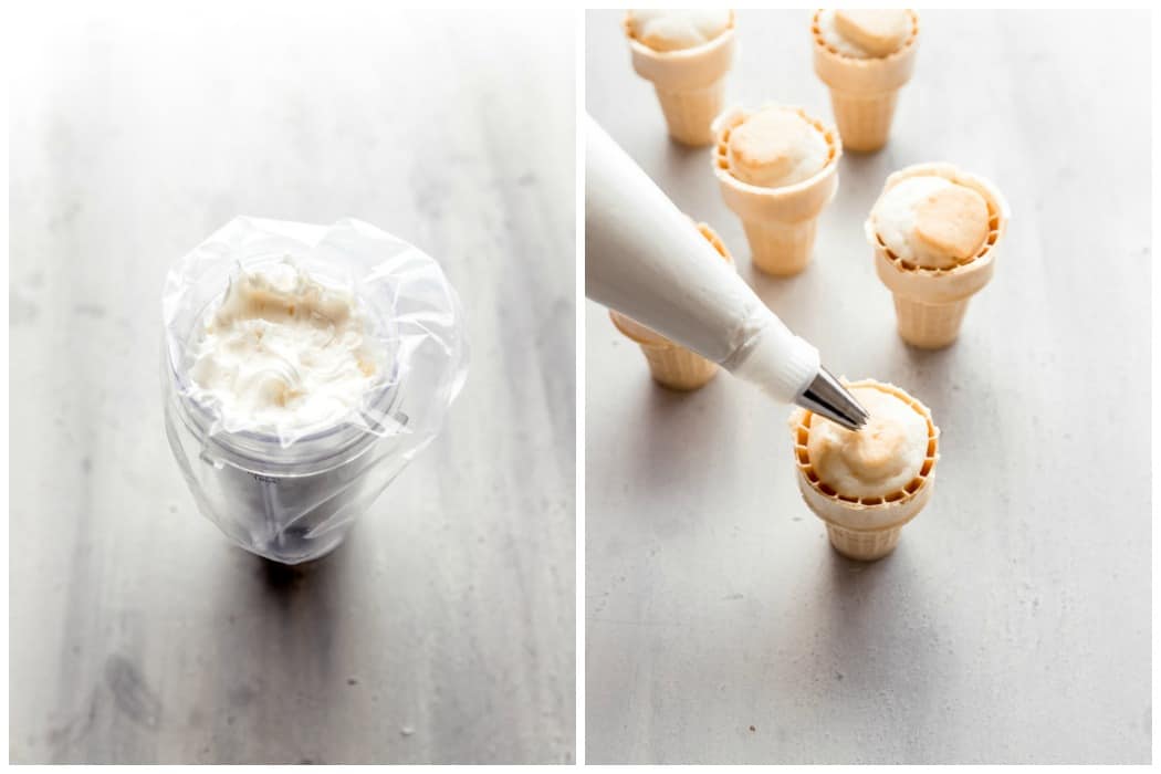 Frosting an ice cream cone cupcake