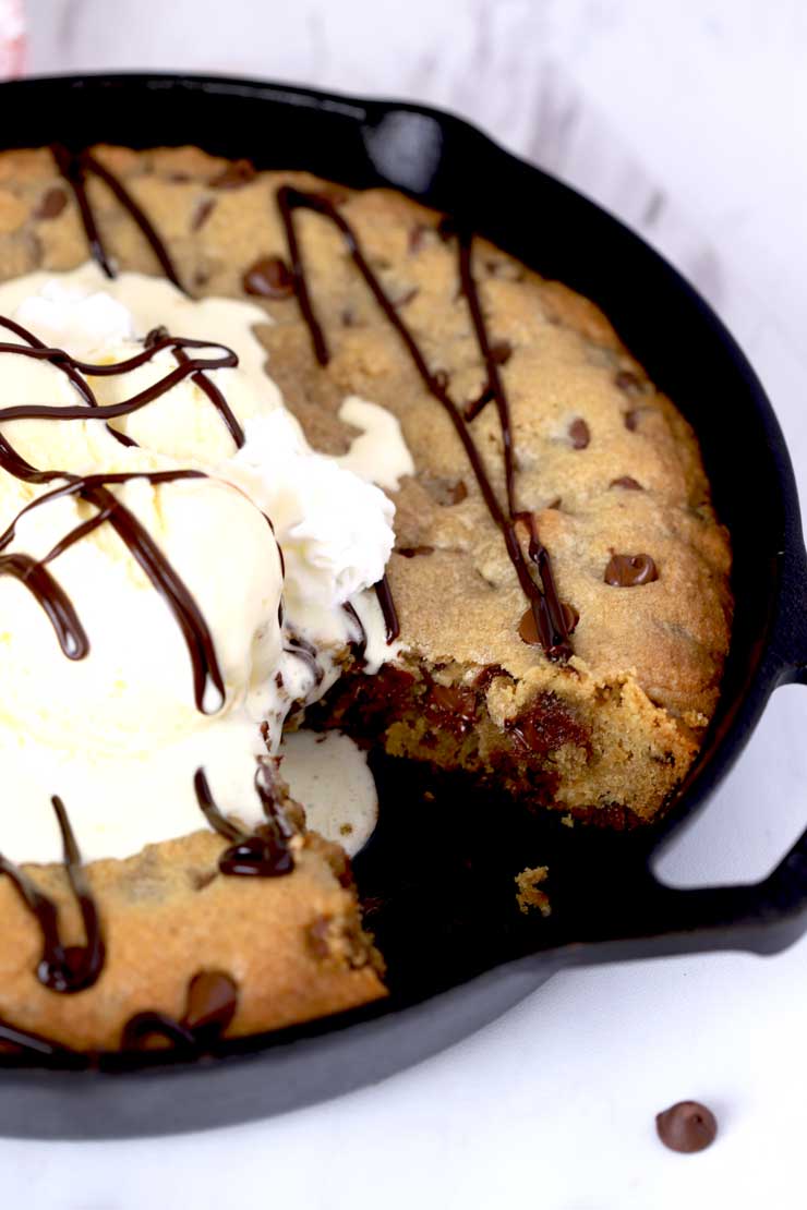 Skillet Cookie topped with ice cream.