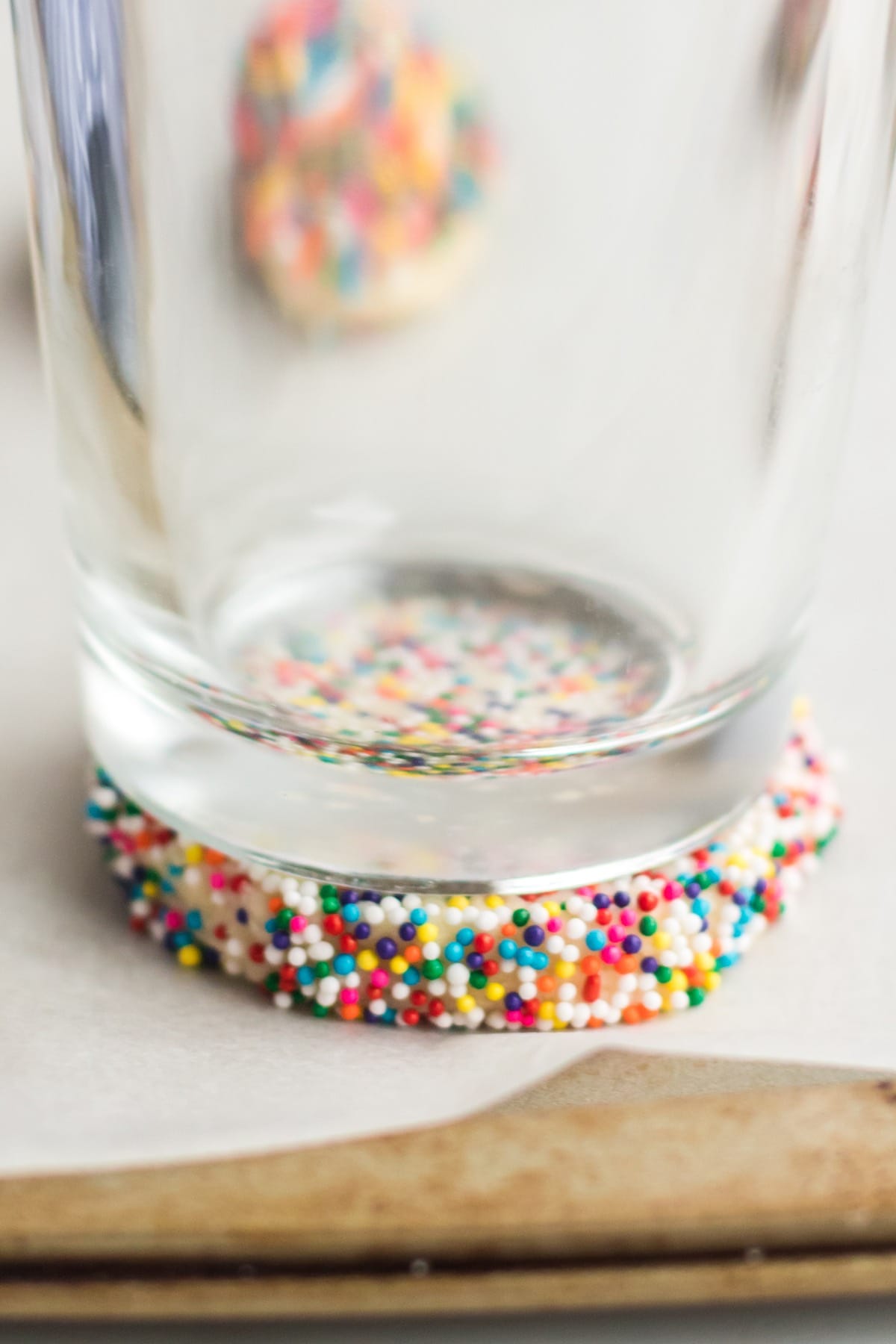 sprinkle cookies pressed down with glass